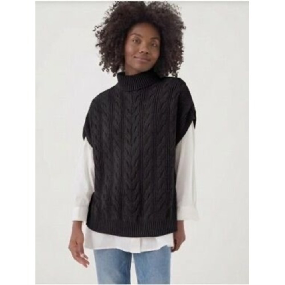 PACT‎ Organic Cotton Cable Knit Turtleneck Sweater Vest XS/S Black